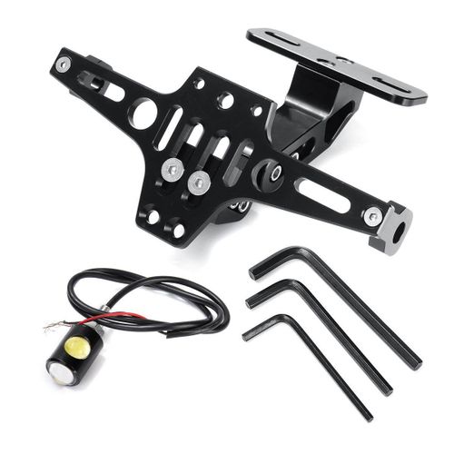 Generic Motorcycle Adjustable Number Plate Holder Tail Tidy Bracket + LED  Light -- Black Black