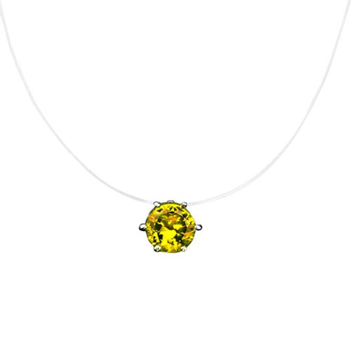 Generic Women Round Cubic Zirconia Pendant Necklace Invisible Fishing Line  Chain Jewelry-Yellow