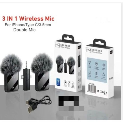 Generic 3 in 1 Wireless Lavalier Microphone, 2 Transmitters Lapel Mic, DSP Noise Reduction 100M Transmission for iPhone Android Camera Vlog Live Streaming