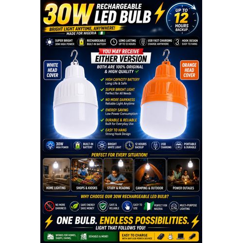 Generic 30W rechargeable Lithium battery led bulb light with USB charger