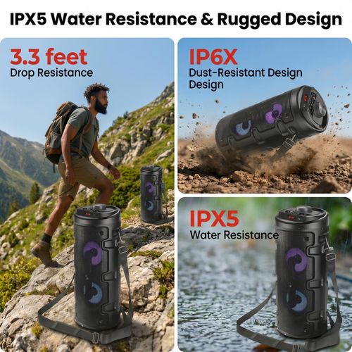 Generic 12W Portable Bluetooth Speaker, TWS Stereo, 8H Playtime, RGB Rhythm Lights, USB/TF Card & Weather-Resistant PGXB-4210 (black) - image 5
