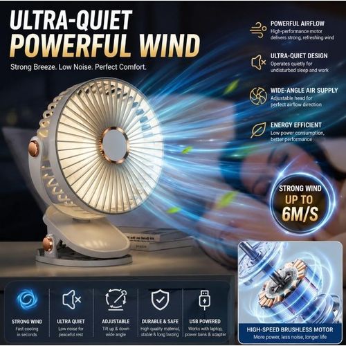 Generic Clippable table rechargeable battery fan with decorative lighting fast speed-Pink/white/grey/blue/grey/purple