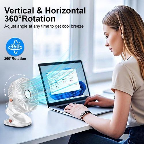Generic Clippable table rechargeable battery fan with decorative lighting fast speed-Pink/white/grey/blue/grey/purple - image 6
