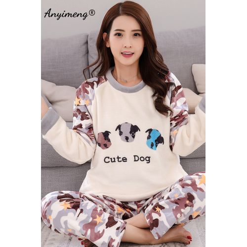 Fashion Winter Soft Flannel Pajamas For Couple Thick Keep Warm Teddy Style  Womens Sleepwear His And Hers Loungewear Cute Pijamas For Boy Cute Dog Size  XXL