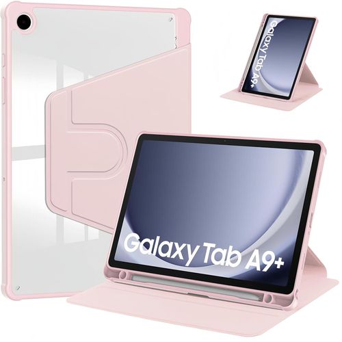 Generic 360° Rotation Transparent Smart Case for Samsung Galaxy Tab A9 Plus (11-Inch) - Pink