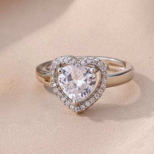Fashion Elegant Heart-Shaped Adjustable Engagement Ring - Silver - image 2