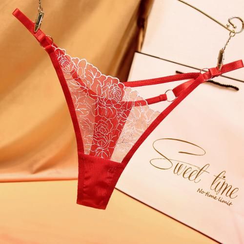 Fashion Sexy Lace Embroidery Thongs Women G Strings Panties Red