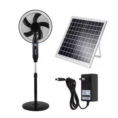 Generic 16" AC/DC Solar Rechargeable Fan + Solar panel and Adapter For Electric Charging , comes with Long Lasting Lithium Battery - image 2