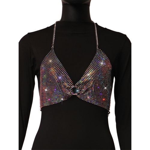 Fashion (2-black)Sequin Rhinestone Bra Women Tee Gothic Blusas