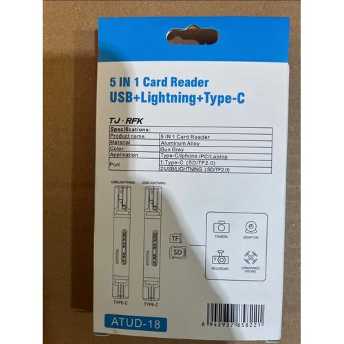 Generic 5 IN 1 Card Reader With USB , iPhone ( Lightning ), Type-C For iPhones, Android , iPad & PC - ( ATUD-18 ). - image 2