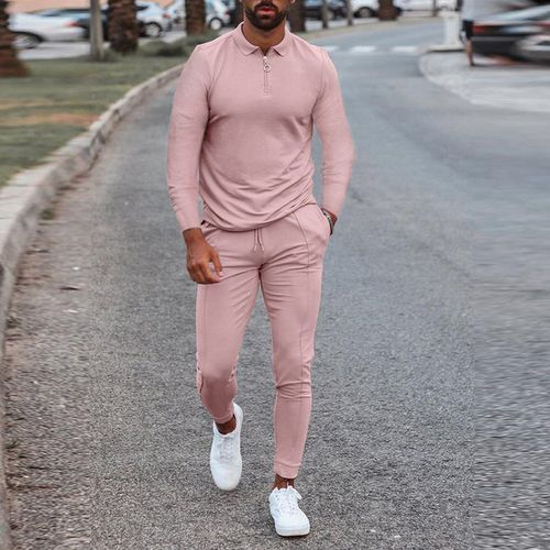 Generic Fall Gym Sport Wear Two Piece Custom Logo Jogger Pant Sets Fashion  Mens Tracksuit(#Pink)