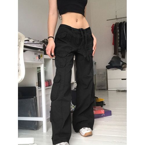 Fashion (Black)Multi Pockets White Cargo Pants Women Adjustable