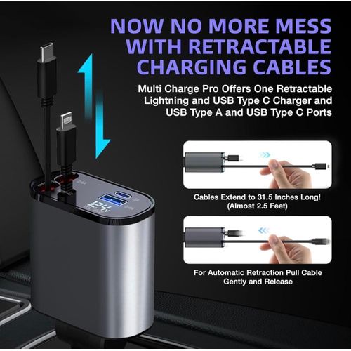 product_image_name-Generic-120W Retractable Fast Car Charger ( Factory Price ) , 4 in 1 Mobile Charging Adapter with Dual USB Ports, USB-C & Lightning Cables, Compatible with iPhone & Type-C Android Devices, Multi-Device Charger(13.5 inches cable)-2