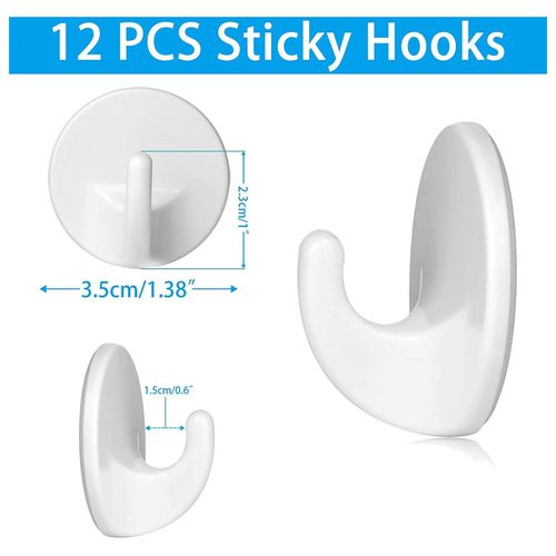 915 Generation 12Pcs Plastic Hooks Self Adhesive, Wall Hooks, for