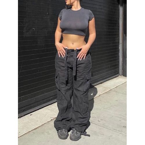 Women Vintage Cargo Pants Low Rise Baggy Casual Street Trousers