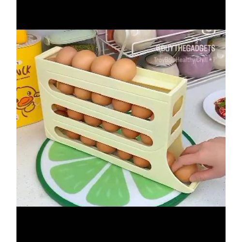 Generic Automatic roller type egg storage box with large capacity, 4-layer slide, refrigerator side door storage, egg roller Rack (1pcs)