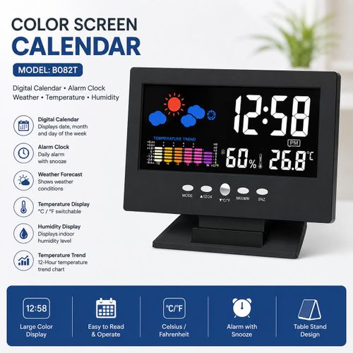 Generic LED Weather Station Alarm Clock Color Screen Digital Calendar Clock
