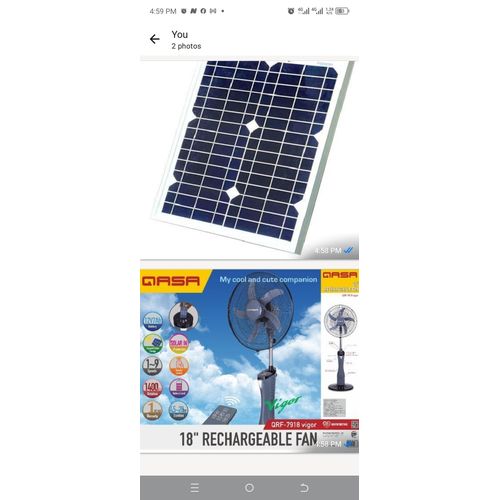 Qasa 18 Inch Rechargeable Standing Fan Wit Remote Control. With 20 was solar panel