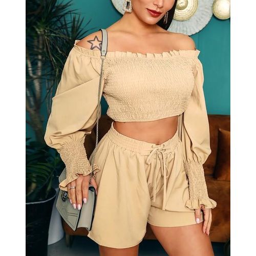 long sleeve ruched crop top