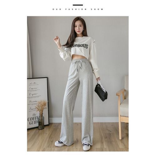 Fashion (Gray)Casual Sweatpants Women High Waist Wide Leg Long Pants Joggers  Gray Loose Korean Student Trousers Girl White Ulzzang Pants Hot DOU