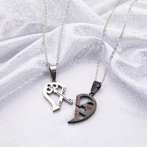 Silver Heart Lock and Key Pendants with Chain — KABANA 925