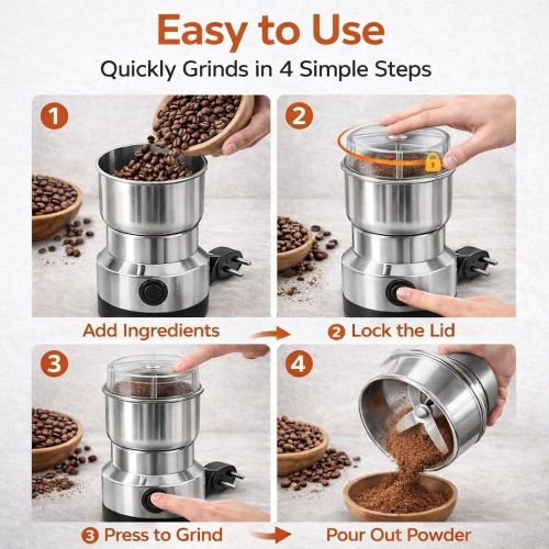 product_image_name-KITCHA-300ml Electric Grinder Stainless Steel Coffee & Spice Grinder – Silver-6