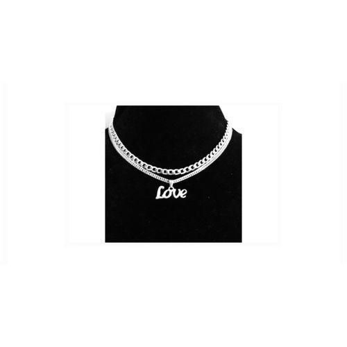 Fashion Cuban Link Chain With Love Pendant Silver