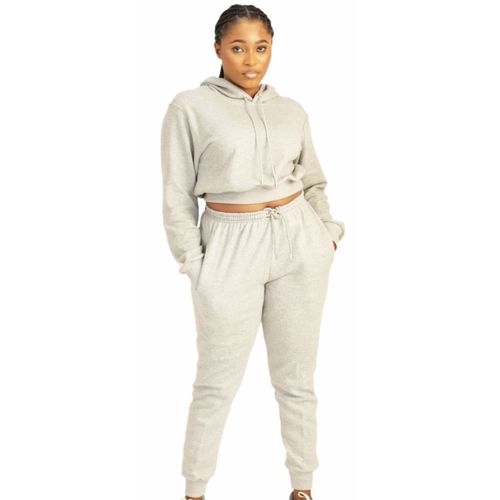 Danami Women's Set Of Joggers And Crop Hoodie (Up & Down)- Light Grey