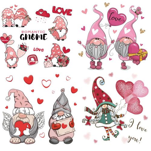 Valentines's Day Iron on Transfers - Valentines Decoration Pink Red Heart  Gnome Heat Transfer Vinyl Stickers Cartoon Iron on Decals for T Shirts Iron