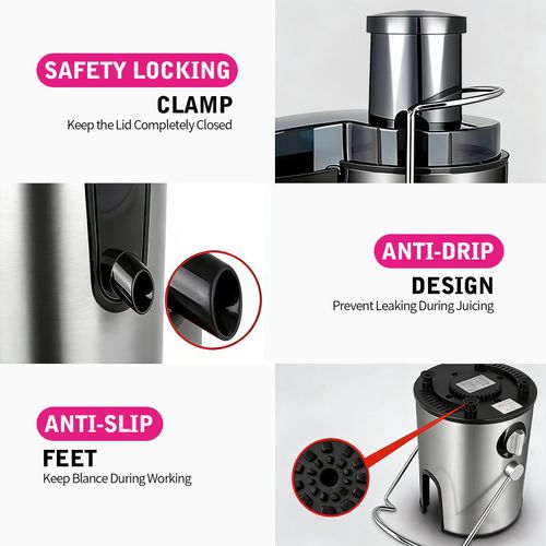 teppo 1.7L Juicer Machine & Large Capacity Juice Extractor, Centrifugal Juicer with Efficient Pulp Separation & Easy Clean (Silver) - image 7