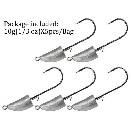 Generic 5pcs/lot Bullet Jig Head Fishing Hooks 3.5g 5g 7g 10g 14g 20g  Barbed Fishhook Offset Worm Hook For Bass Fishing