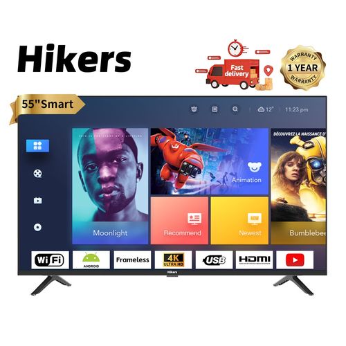 Hikers 55'' Inch Frameless Android Smart 4K LED TV-Black+WALLMOUNT