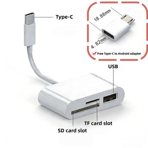 Generic Type-C Converter for Phone/Tablet: TF/SD Card Reader + USB Hub + Free Type-C to Android Adapter - image 3