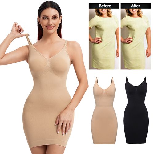 Fashion (Black)Women Slimming Shapewear Underwear Control Strap Sexy Deep V- Neck Push Up Dress Body Shaper Spaghetti Waist Trainer Lingerie BEA