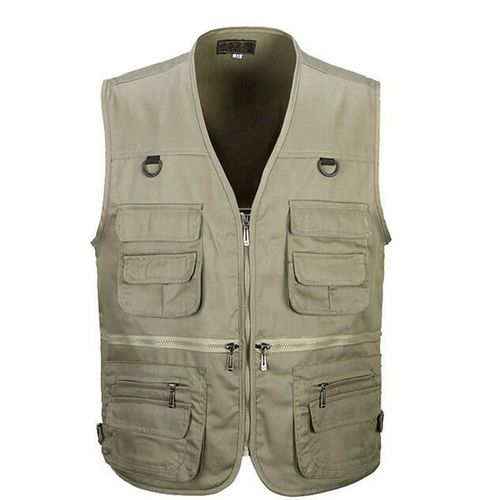 Generic Men's Multi Pocket Zip Vest Hunting Fly Fishing Travel Summer  Autumn Outdoor Sport Quick_Dry Waistcoat Jacket XL/XXL/XXXL(#Khaki)