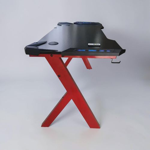 product_image_name-Generic-Modern Y Shaped RGB Led Lights Gaming Table 1.4 METRE -RED FRAME SUPPORT-1