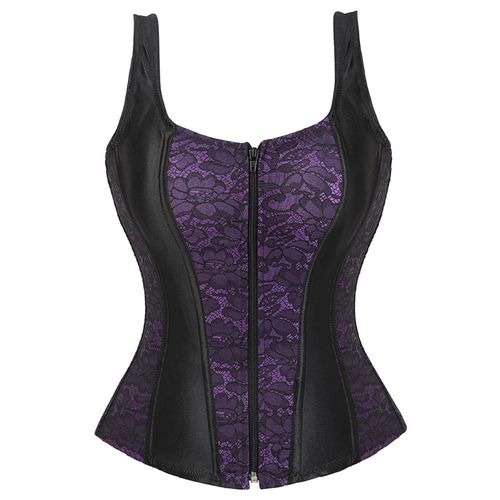 Fashion Shoulder Ss Corset Zipper Front Overbust Top Lace Overal