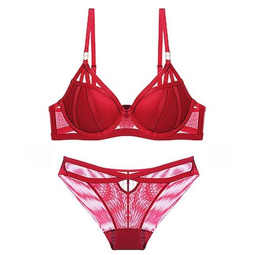 Generic 2021 New Bandage Women Underwear Set 3/4 Cup Thick Padded Deep V Push  Up Bra And Panty Sets Red Female Sexy Lingerie B C D Cup