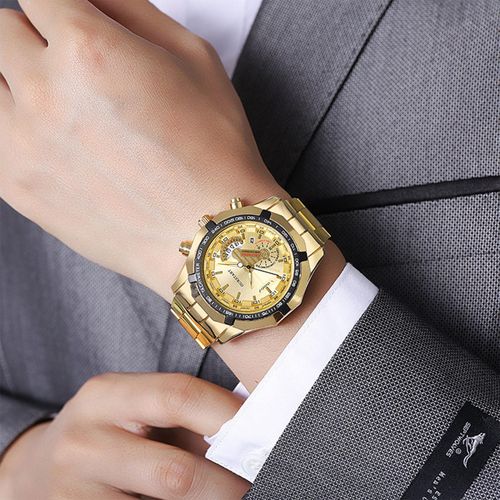 product_image_name-Fashion-Men’s Gold & Black Quartz Watch with Stainless Steel Band and Classic Dial-1