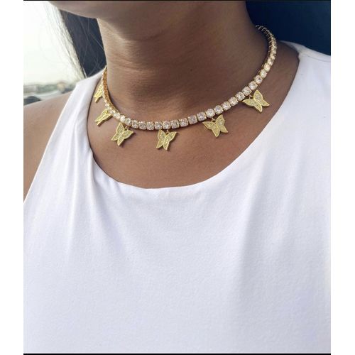 Gold butterfly tennis necklace deals
