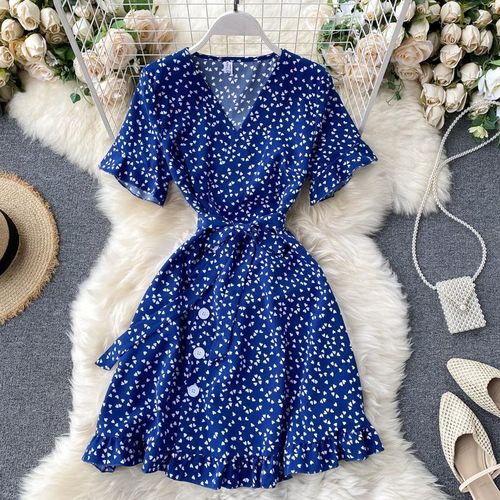 Blue polka dot summer dress clearance
