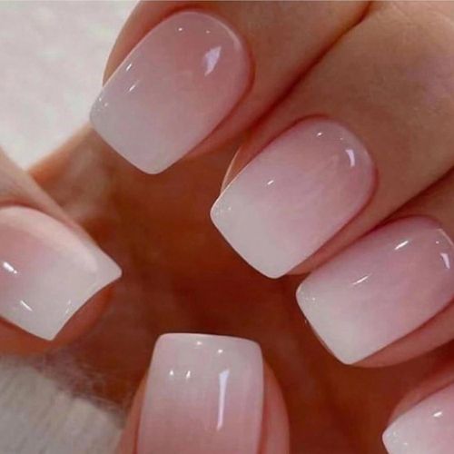 product_image_name-Generic-Nails Press ons,White Ombre Short Square Press on Nails False Nails Glossy Acrylic Artificial Nails Stick on Nails for Women 24Pcs-1