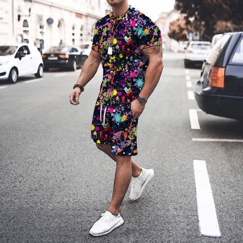 Street Style Graffiti Pattern Mens Shorts Summer Casual Loose Wear