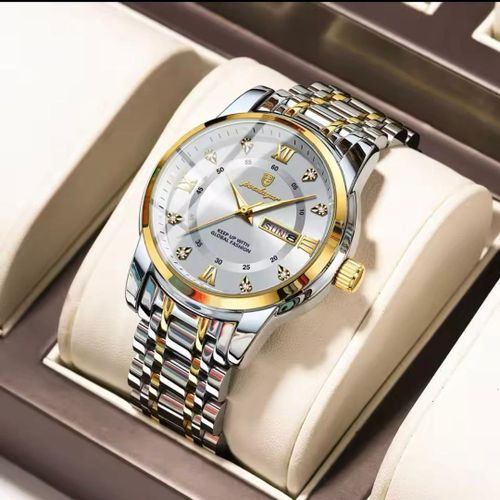 product_image_name-POEDAGAR- Long Lasting / Non Fading Sophisticated Chronograph Silver/Gold Diamond  Wristwatch-1