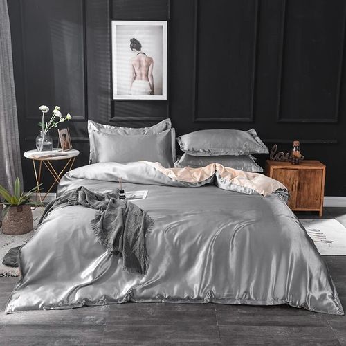 Generic Gray Silk Duvet Cover 220x240 Pillowcase 3pcs 200x