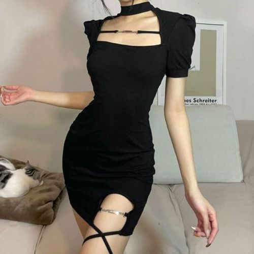 Vintage Black Bandage Sexy Dress Spice Girls Hollow Out Short
