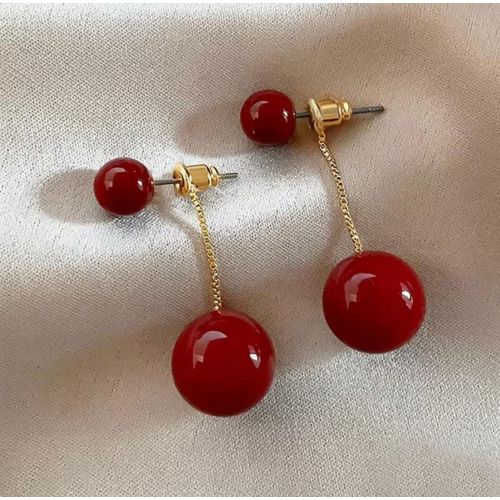 Fashion  Red Beaded  Acrylic Drop Earrings - image 2