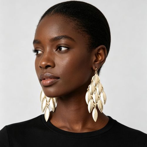 Ruby 2PCS Women's Matte Leaf Multi-Layer Gold Dangle Earrings African Ethnic Bohemian Long Drop Earrings - image 3