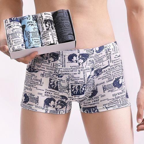Berrykey  4Pcs Men's Underwear Breathable Comfortable Stretch Cotton Boxer Briefs