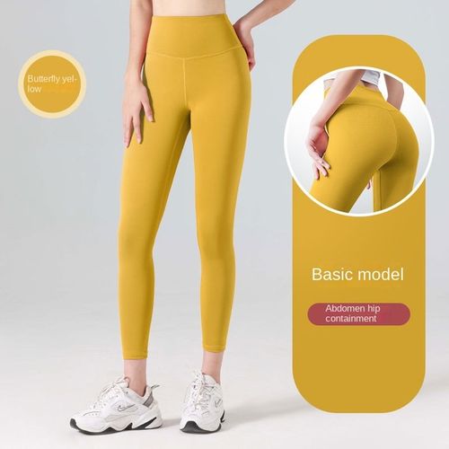 Generic Women Yoga Pants Seamless Nude Feel Woman Peach High Waist Hip Lift  Workout Gym Leggins Sport Legging Female(#Butterfly Yellow)